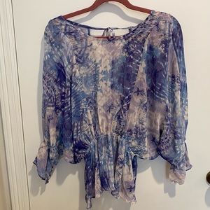 Vici Sheer Printed Chiffon Peplum Top Small